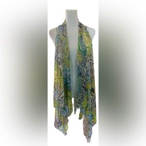 Sheer Sleeveless High Low Cardigan Coverup Floral Teal Green Chiffon Knee Length